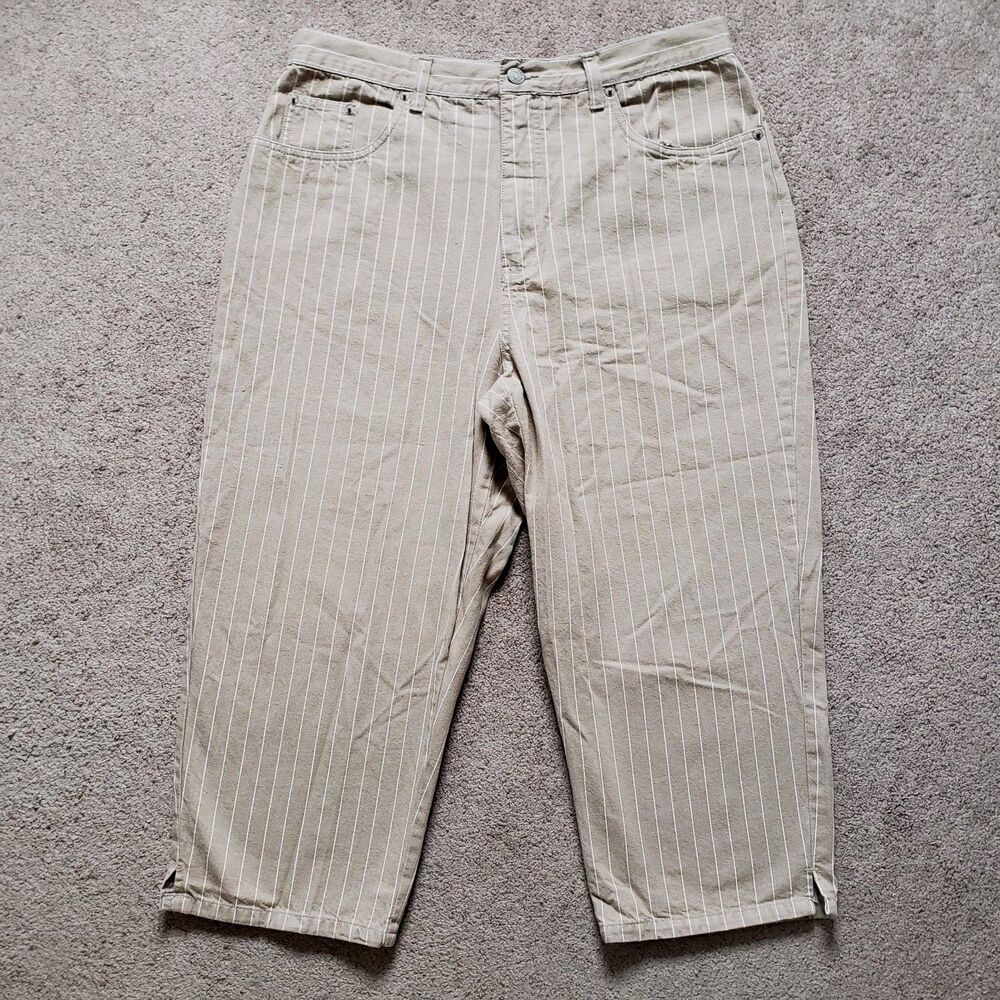 Vintage Billblass Jeans Ankle Pants Easy Fit Striped Cotton Beige Size 14